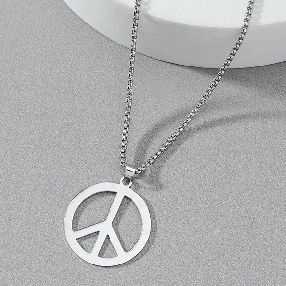 Jewelry Necklace Stainless Steel Square Pearl Chain Pendant With Antiwar Peace Sign Electroplated Unisex