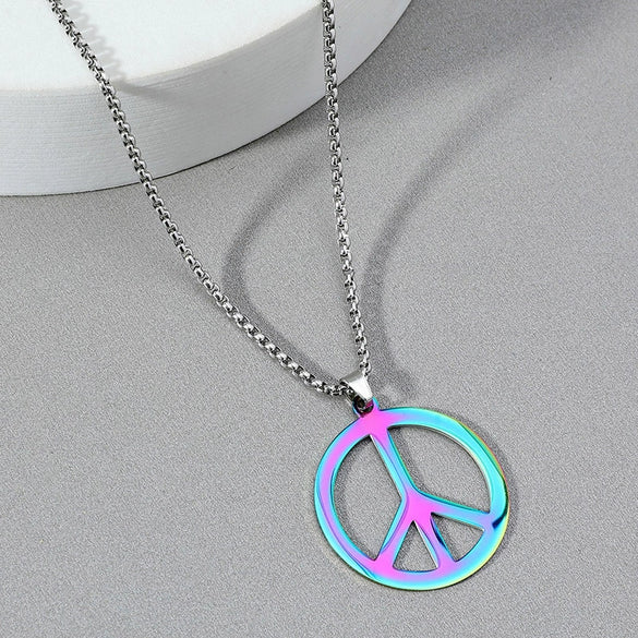 Jewelry Necklace Stainless Steel Square Pearl Chain Pendant With Antiwar Peace Sign Electroplated Unisex