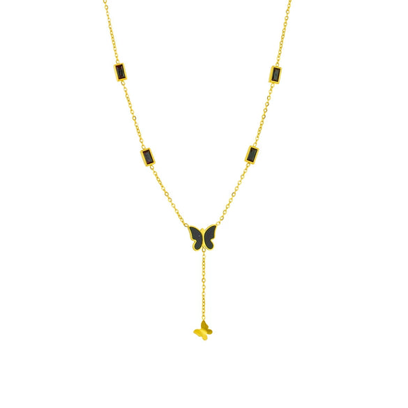 Jewelry Necklace Titanium Steel Black Glossy Butterfly Tassel Pendant Electroplating Women's Animal Style