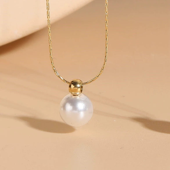Jewelry Necklace Titanium Steel Chain With Freshwater Abs Pearl Pendant Geometric Style Electroplated