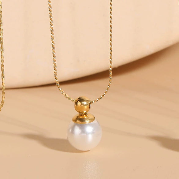 Jewelry Necklace Titanium Steel Chain With Freshwater Abs Pearl Pendant Geometric Style Electroplated