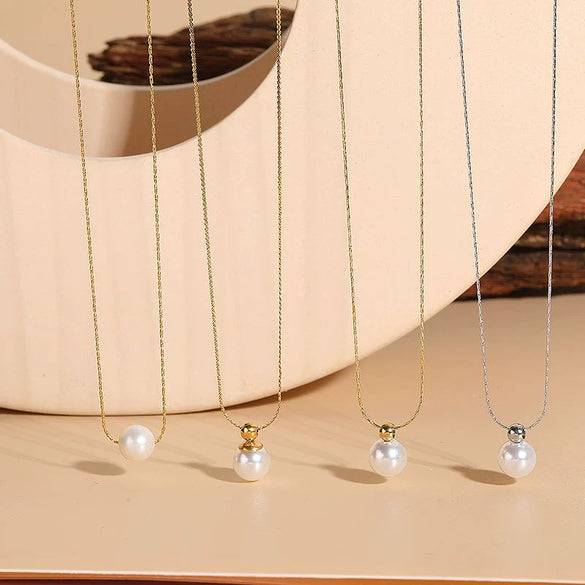 Jewelry Necklace Titanium Steel Chain With Freshwater Abs Pearl Pendant Geometric Style Electroplated
