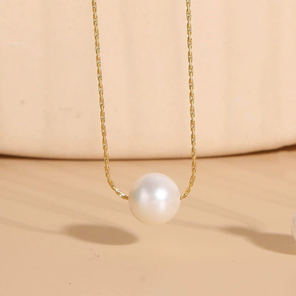 Jewelry Necklace Titanium Steel Chain With Freshwater Abs Pearl Pendant Geometric Style Electroplated