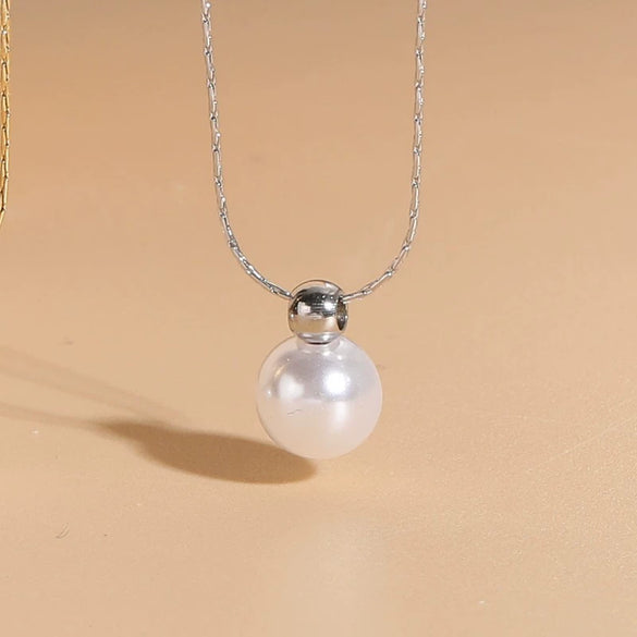 Jewelry Necklace Titanium Steel Chain With Freshwater Abs Pearl Pendant Geometric Style Electroplated