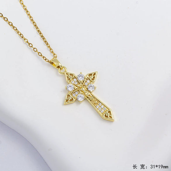 Jewelry Necklace Titanium Steel Gemstone Cross Pendant Simple Electroplating Design