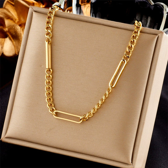 Jewelry Necklace Titanium Steel Geometric Pattern Splicing Hiphop Punk Electroplating For Women