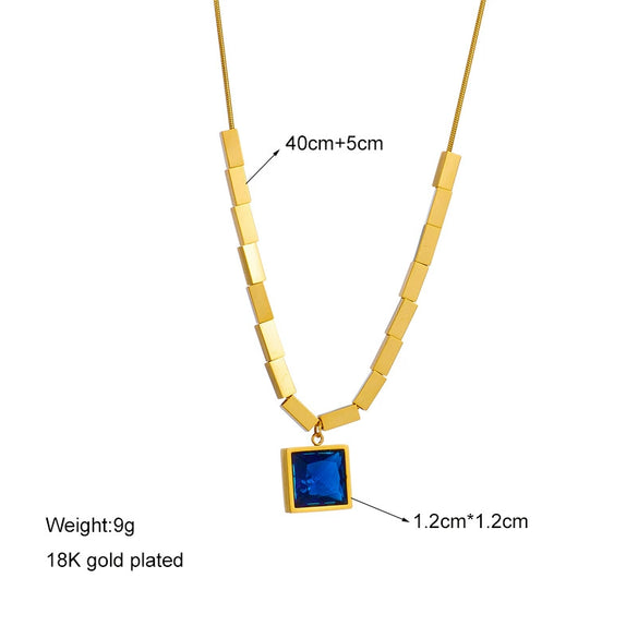 Jewelry Necklace Titanium Steel Geometric Square Blue Diamond Electroplating