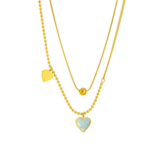 Jewelry Necklace Titanium Steel Love Pendant Retro Simple Shell Multi Layer Stacked Electroplating For Women