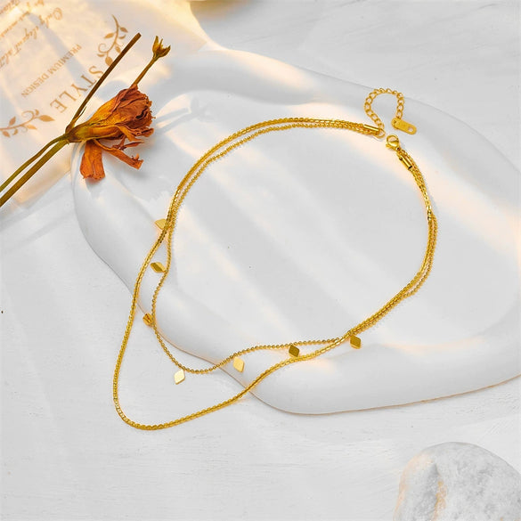 Jewelry Necklace Titanium Steel Rhombus Sequin Electroplating Doublelayer Women's Cold Style