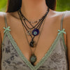 Jewelry Necklace Women Retro Geometric Pattern Acrylic Pendant Wax Thread Handmade