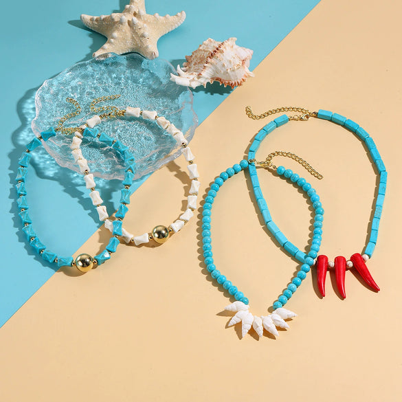 Jewelry Necklace Women's Ocean Style Turquoise Alloy Pendant Electroplating Geometric Design