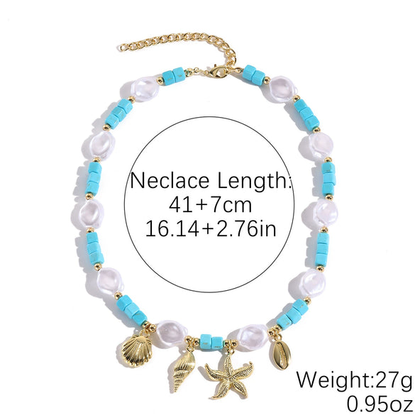 Jewelry Necklace Women's Ocean Style Turquoise Alloy Pendant Electroplating Geometric Design