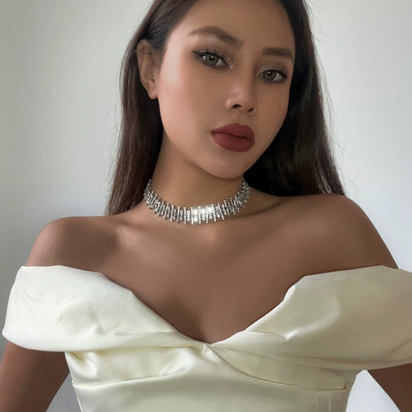Jewelry Niche Design Rhinestone Claw Chain Collar Necklace With Geometric Style
