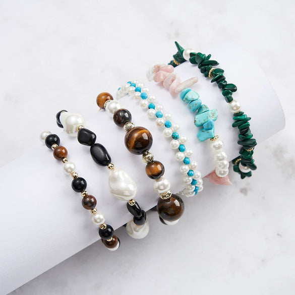 Jewelry Obsidian Baroque Shell Beads S925 Sterling Silver Tiger Eye Stone Geometric Electroplating Bracelet For Women