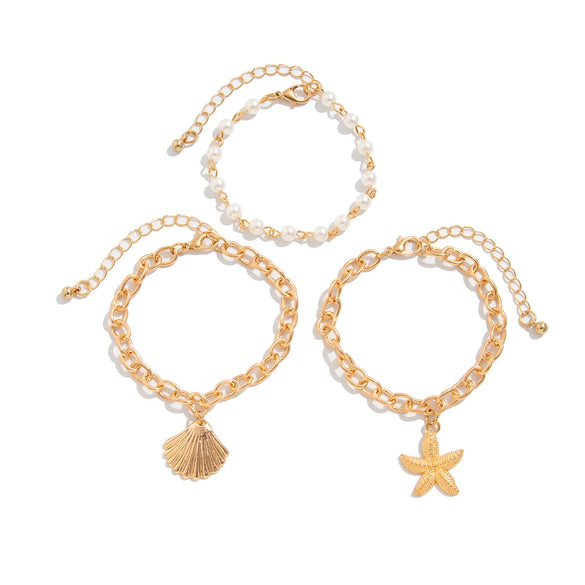 Jewelry Ocean Style Starfish Shell Pendant Bracelet Geometric Electroplating Women's