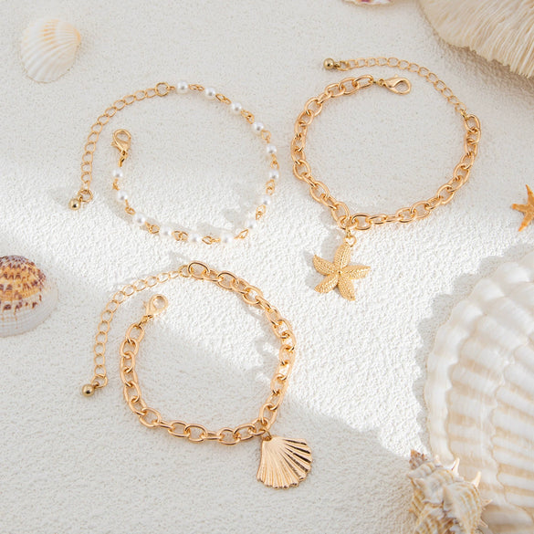 Jewelry Ocean Style Starfish Shell Pendant Bracelet Geometric Electroplating Women's