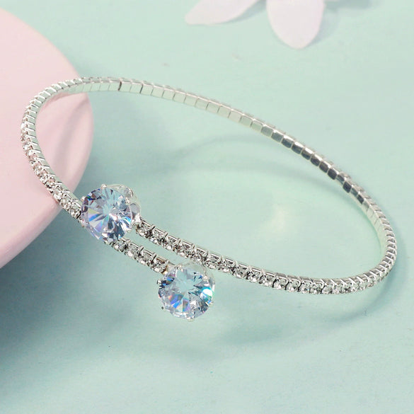 Jewelry Open Elastic Bracelet Rhinestone Highgrade Zircon Set With Diamonds Sweet Geometric Style