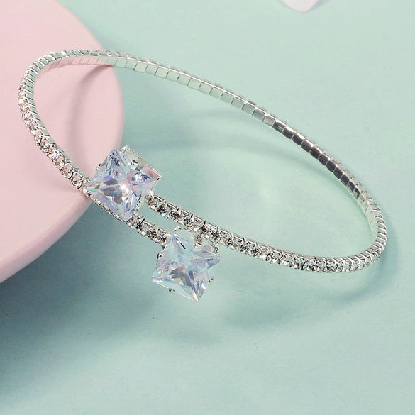 Jewelry Open Elastic Bracelet Rhinestone Highgrade Zircon Set With Diamonds Sweet Geometric Style