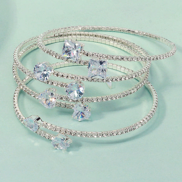 Jewelry Open Elastic Bracelet Rhinestone Highgrade Zircon Set With Diamonds Sweet Geometric Style