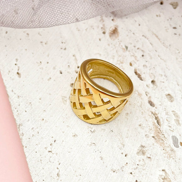 Jewelry Open Ring Stainless Steel Geometric Woven Stitching Electroplating