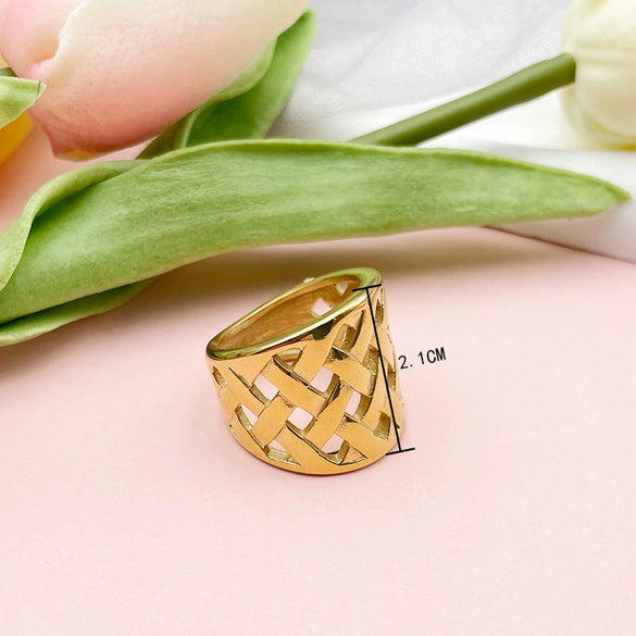Jewelry Open Ring Stainless Steel Geometric Woven Stitching Electroplating