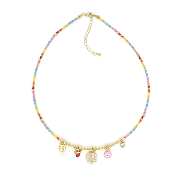 Jewelry Organic Glass Geometric Smiley Face Hand Knitted Necklace Pendant For Women