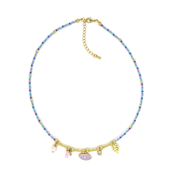 Jewelry Organic Glass Geometric Smiley Face Hand Knitted Necklace Pendant For Women