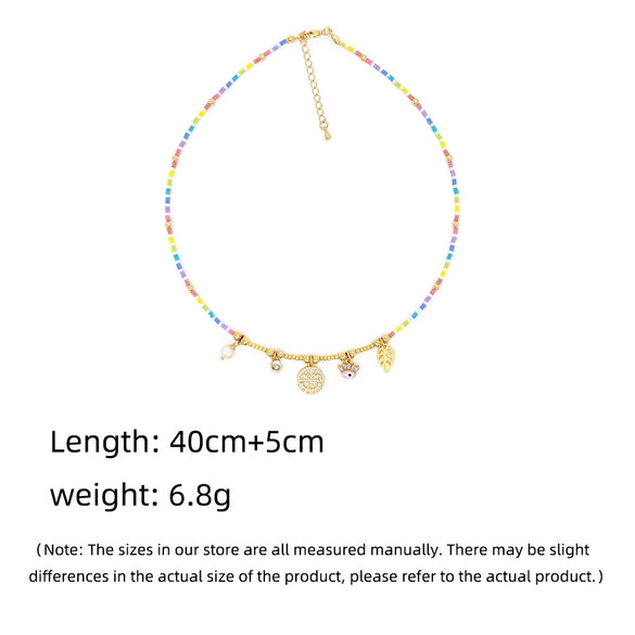Jewelry Organic Glass Geometric Smiley Face Hand Knitted Necklace Pendant For Women