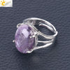 Jewelry Oval Natural Stone Crystal Alloy Women's Ring Four Claw Inlay Hollow Electroplated