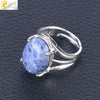 Jewelry Oval Natural Stone Crystal Alloy Women's Ring Four Claw Inlay Hollow Electroplated