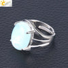 Jewelry Oval Natural Stone Crystal Alloy Women's Ring Four Claw Inlay Hollow Electroplated