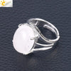 Jewelry Oval Natural Stone Crystal Alloy Women's Ring Four Claw Inlay Hollow Electroplated