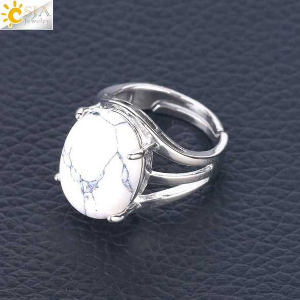 Jewelry Oval Natural Stone Crystal Alloy Women's Ring Four Claw Inlay Hollow Electroplated