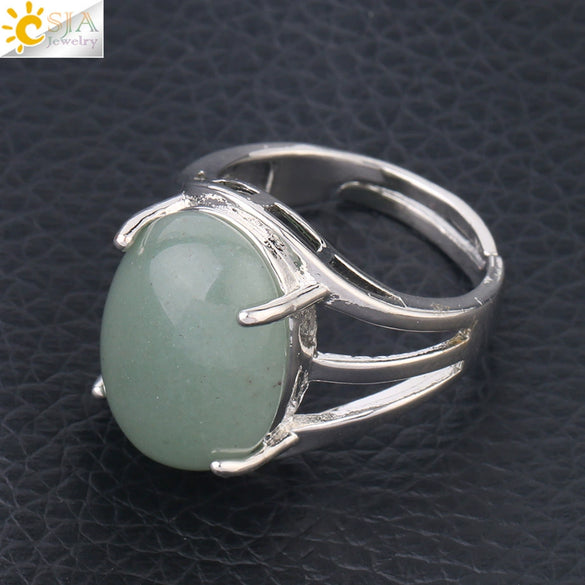 Jewelry Oval Natural Stone Crystal Alloy Women's Ring Four Claw Inlay Hollow Electroplated