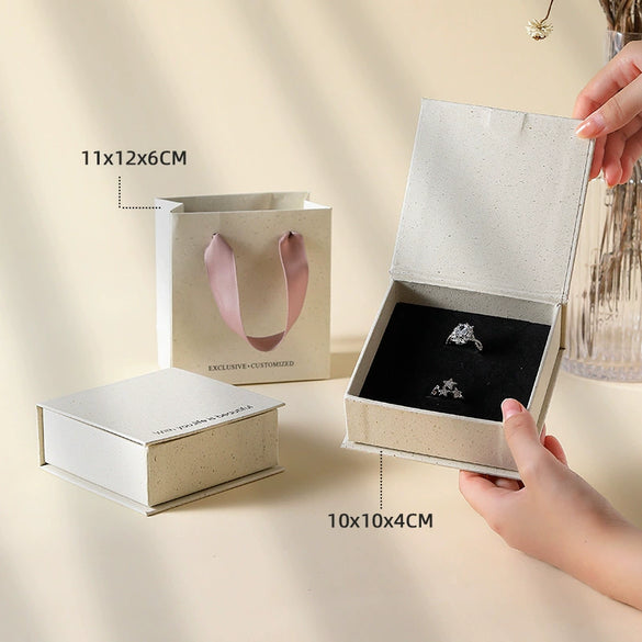 Jewelry Packaging Box With Regenerated Texture Cover Made Of Paper And Cardboard For Rings Necklaces And Bracelets
