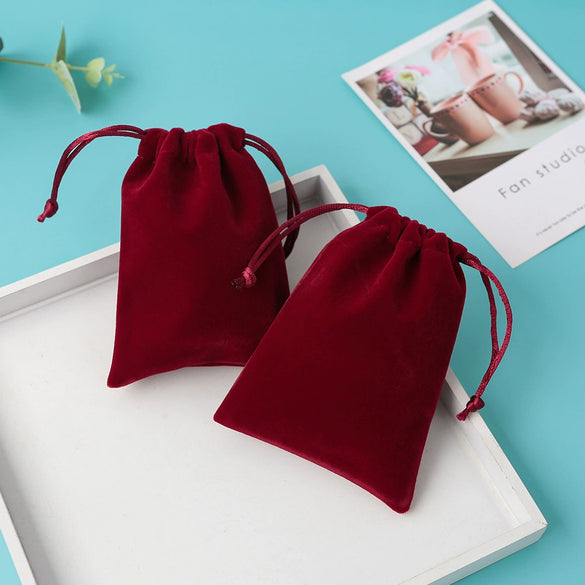 Jewelry Packaging Storage Bag Wine Red Drawstring Fluff Cloth Printing