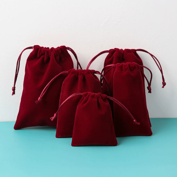 Jewelry Packaging Storage Bag Wine Red Drawstring Fluff Cloth Printing