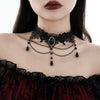 Jewelry Palace Style Black Lace Iron Chain Imitation Crystal Geometric Beaded Tassel Clavicle Necklace With Electroplating