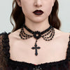 Jewelry Palace Style Black Lace Iron Chain Imitation Crystal Geometric Beaded Tassel Clavicle Necklace With Electroplating