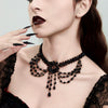 Jewelry Palace Style Black Lace Iron Chain Imitation Crystal Geometric Beaded Tassel Clavicle Necklace With Electroplating
