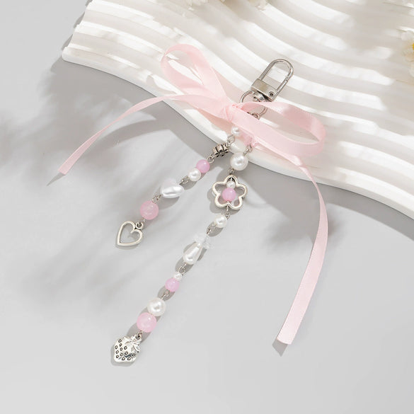 Jewelry Peach Heart Alloy Acrylic Imitation Pearls Chalcedony Webbing Handmade Pendant