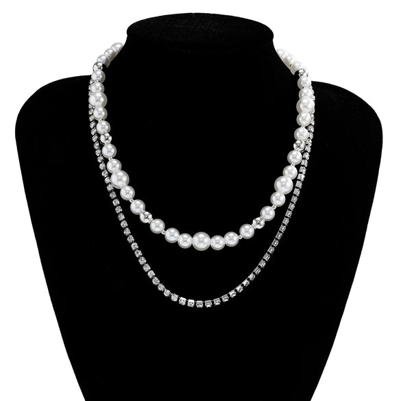Jewelry Pearl Chain Necklace Geometric Stitching Trendy Double Layer Clavicle Chain For Men