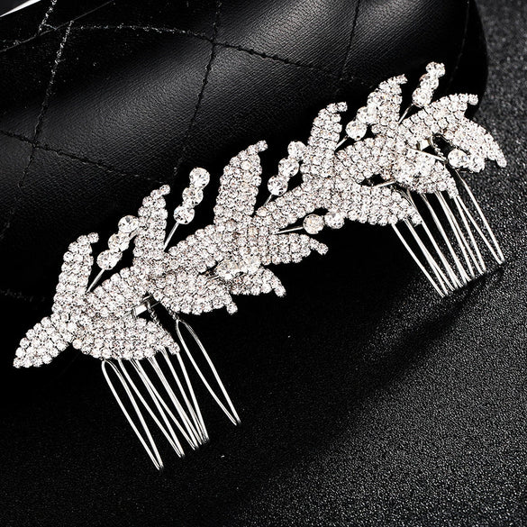 Jewelry Pearl Claw Chain Comb Leaf Shape Flower Style Electroplated Women's Bridal Hair Headdress