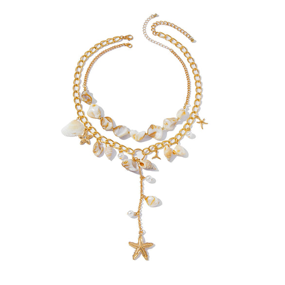 Jewelry Pearl Conch Shell Geometric Alloy Clavicle Chain Electroplated