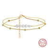Jewelry Pearl 225 Silver Geometric Style Double Row Chain Anklet For Women