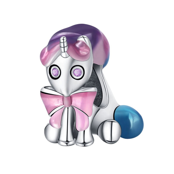 Jewelry Pendant Beads Fairy Tale Town Series Dream Castle Unicorn Silver Plated Dripping Oil Design