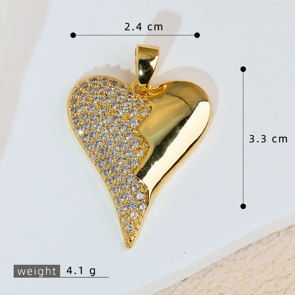 Jewelry Pendant Copper Heart Shape 18K Gold Plated Micro Inlaid Zircon Handmade
