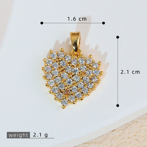 Jewelry Pendant Copper Heart Shape 18K Gold Plated Micro Inlaid Zircon Handmade