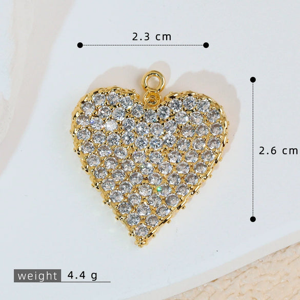 Jewelry Pendant Copper Heart Shape 18K Gold Plated Micro Inlaid Zircon Handmade
