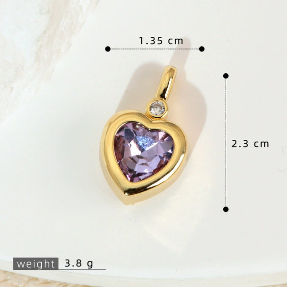Jewelry Pendant Copper Heart Shaped Electroplated Colored Zirconium Love Design